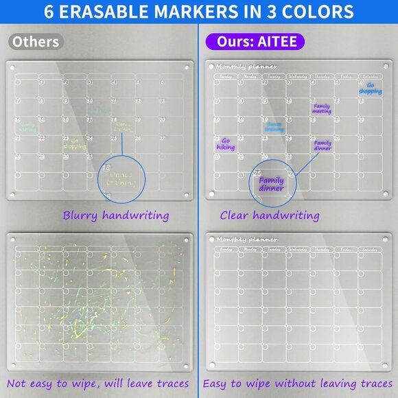 Acrylic Magnetic Dry Erase Board Calendar for Fridge, Monthly Calendar, 16"x12" - Picture 5 of 7